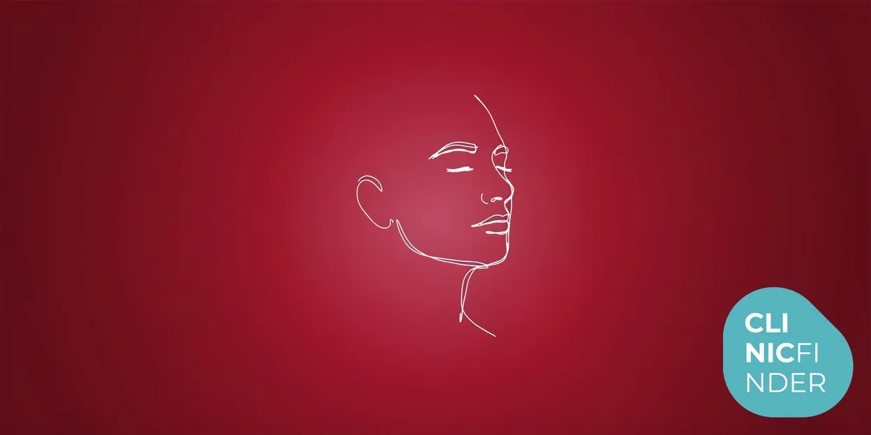 White line-art illustration of a calm face in profile with softened expression lines across the brow, symbolising relaxed dynamic wrinkles