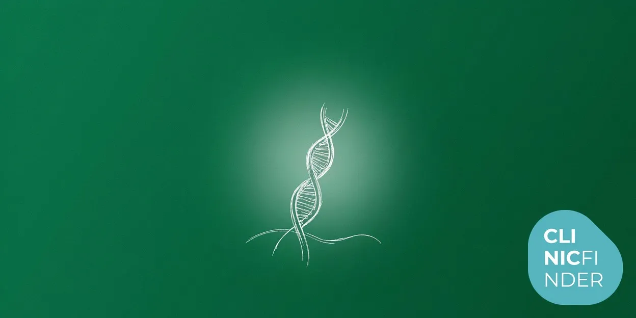White line-art illustration of a collagen triple-helix strand curving upward over an abstract skin contour, symbolising collagen that firms and lifts the skin