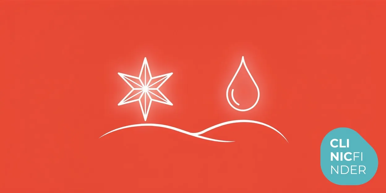 White line-art illustration of a frost crystal and a single droplet balanced above an abstract body contour, symbolising fat freezing versus injectable fat dissolving