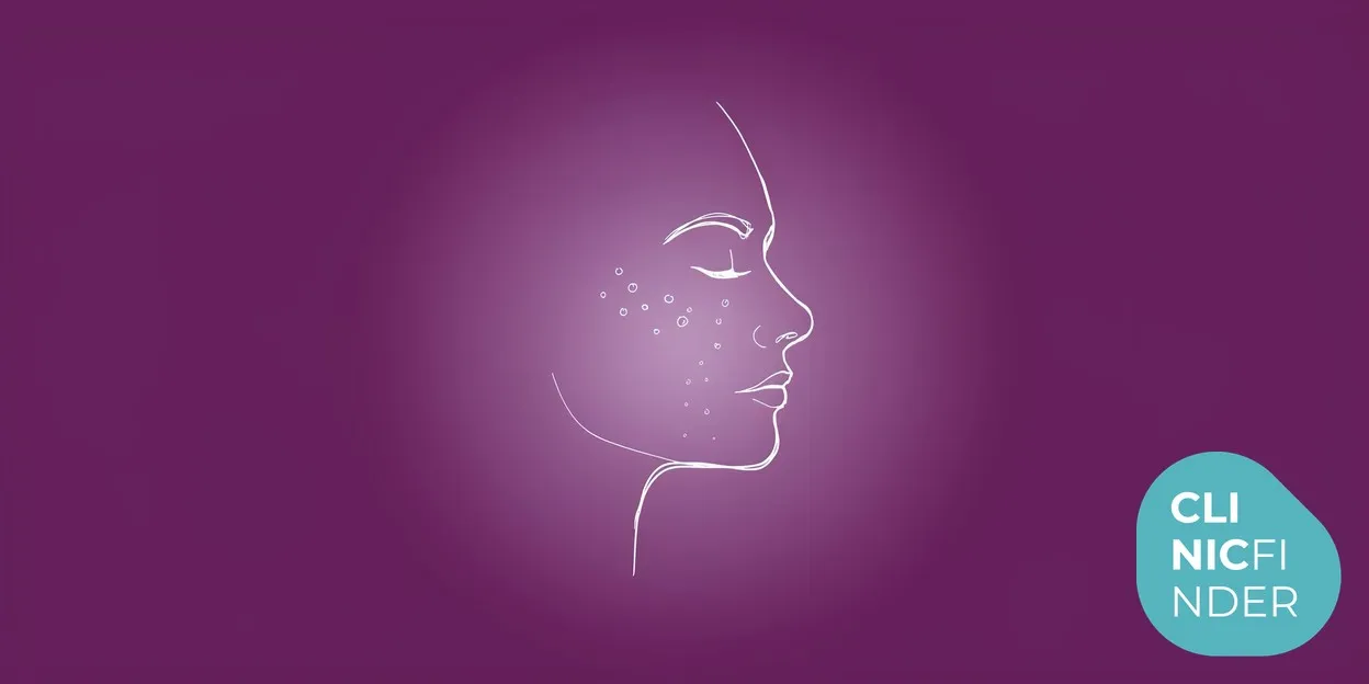 White line-art illustration of a face in profile with a scatter of small pigment spots on the cheek fading to clear, symbolising hyperpigmentation treatment