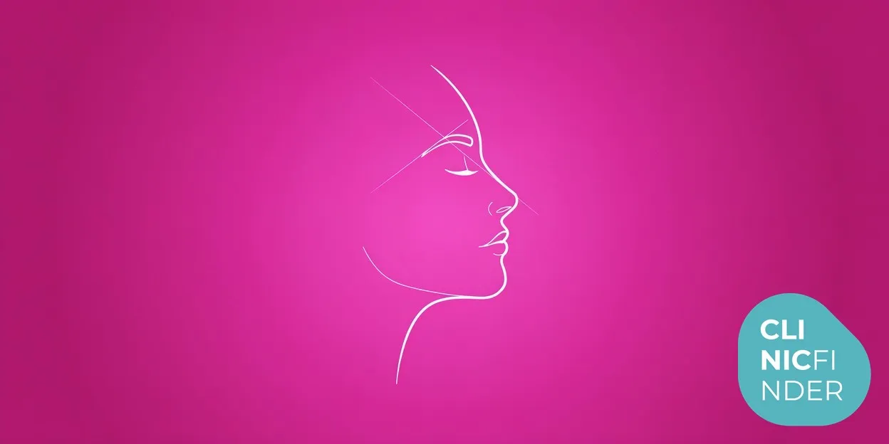White line-art illustration of a face in side profile with a refined nose and a subtle guide line along the bridge, symbolising non-surgical nose reshaping