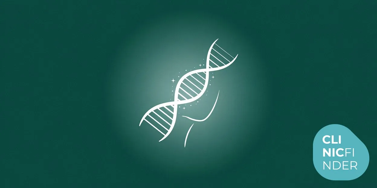 White line-art illustration of a DNA double helix curving over a smooth abstract face contour, symbolising polynucleotide skin regeneration
