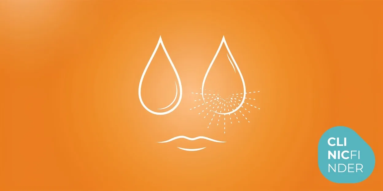 White line-art illustration of two hyaluronic acid droplets above an abstract facial contour, one droplet solid and structured, the other diffusing into fine radiating dots, symbolising filler volume versus Profhilo bio-remodelling