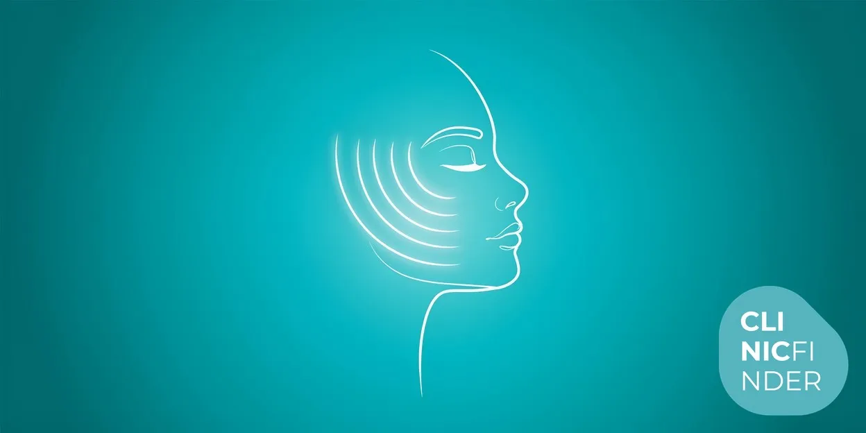 White line-art illustration of a calm face in profile with soft radiating light over the cheek, symbolising light-based treatment soothing facial redness