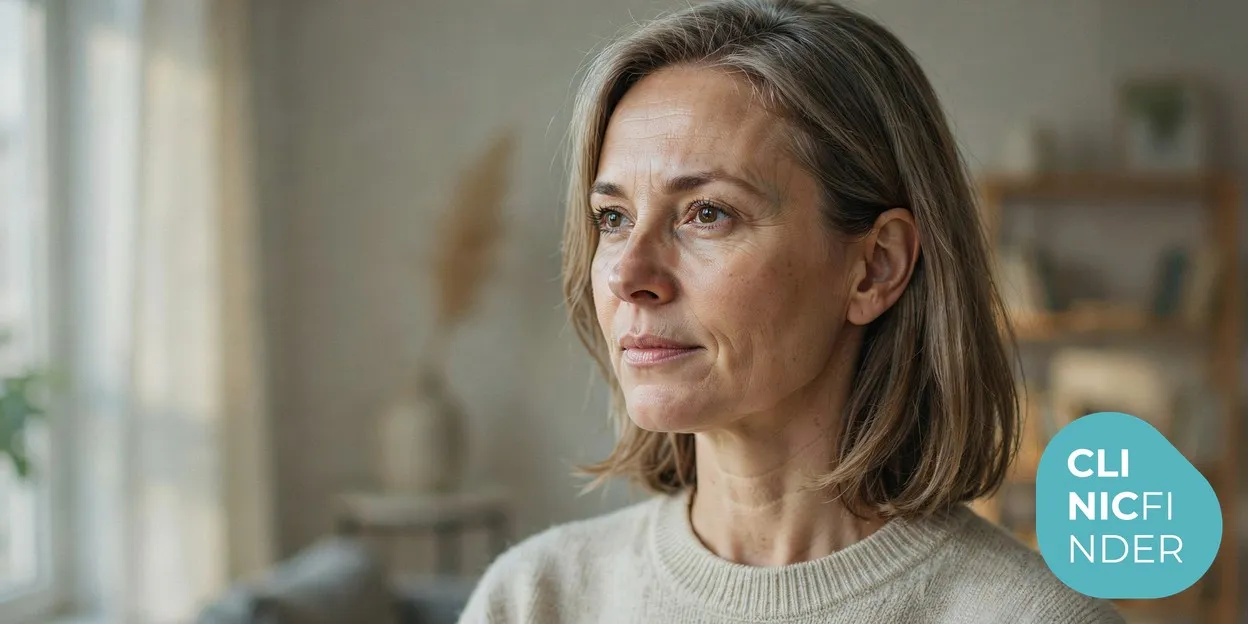 A confident woman in her fifties with a naturally defined jawline and lifted cheek contour in soft natural daylight