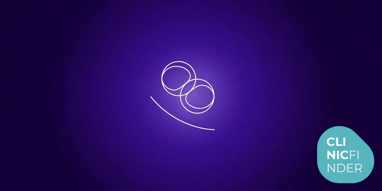 White line-art illustration of two interlocking molecular rings above a gently descending curve, symbolising Mounjaro's dual-hormone action for weight loss