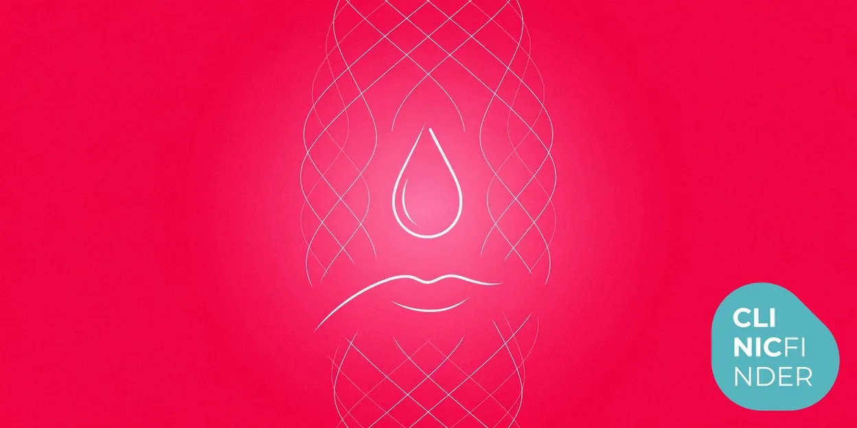 White line-art illustration of a water droplet within a woven collagen-like lattice over an abstract face profile, symbolising skin bio-remodelling