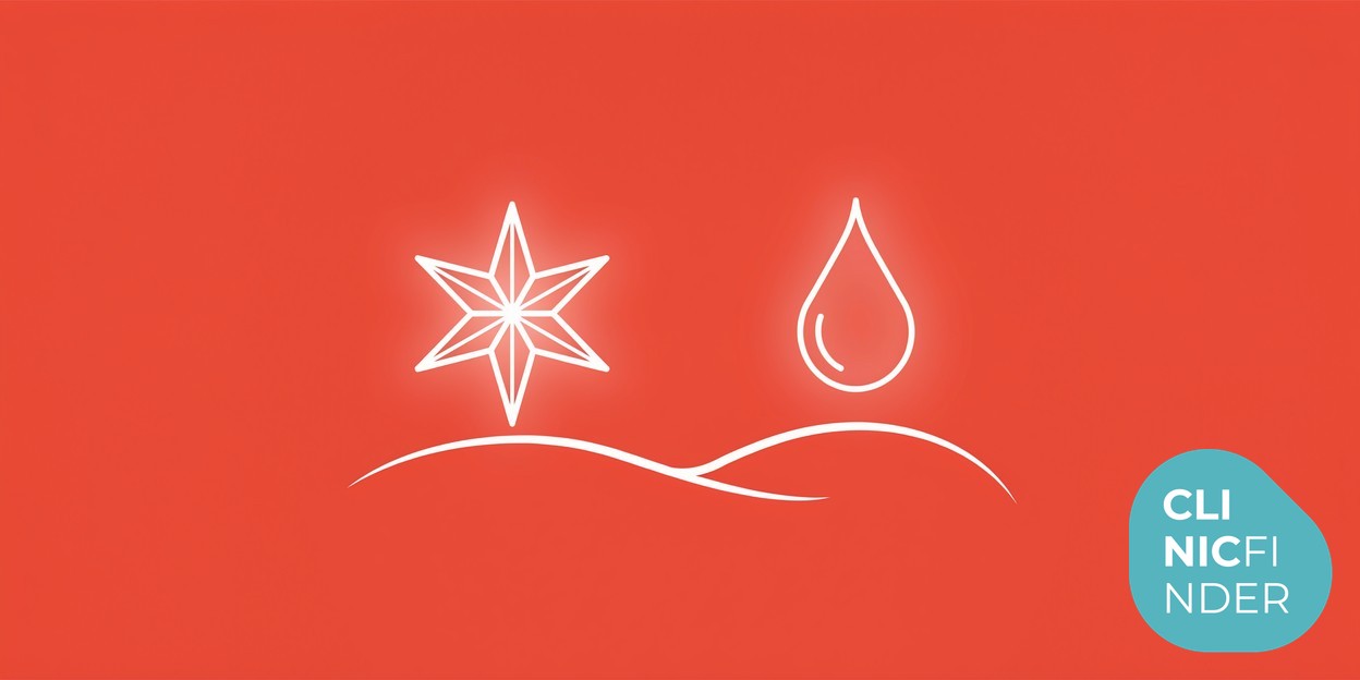 White line-art illustration of a frost crystal and a single droplet balanced above an abstract body contour, symbolising fat freezing versus injectable fat dissolving
