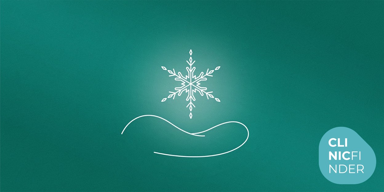 White line-art illustration of a single frost crystal above a smooth abstract body contour, symbolising cold-based fat reduction