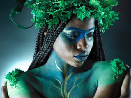 Beauty Black Woman and Plant Crown with