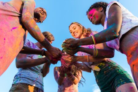 Low Angle View of Young Multiethnic Friends